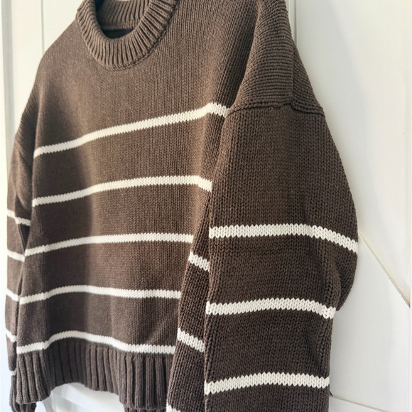 Quince Brown Striped Crewneck Sweater, 100% Organic Cotton - Picture 4 of 9
